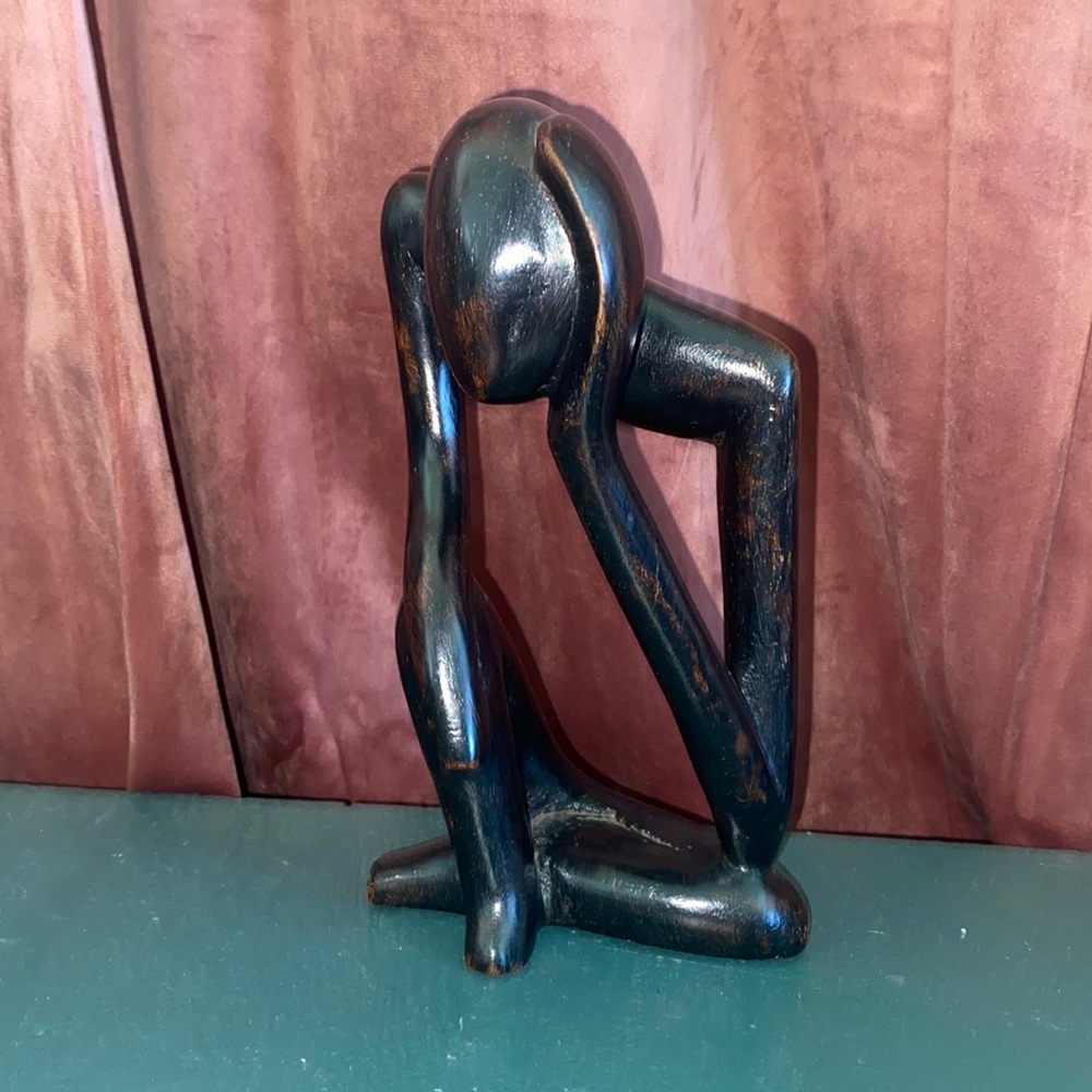 Wooden Hand Crafted Thinking Man Figure Hand Carved Ghanaian Sculpture African